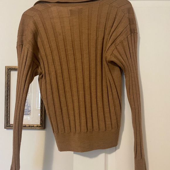 Tobacco ribbed collared merino sweater - Picture 4 of 8
